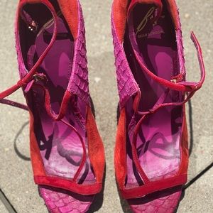 B Brian Atwood Pink Red Sandal Heel Sz 11